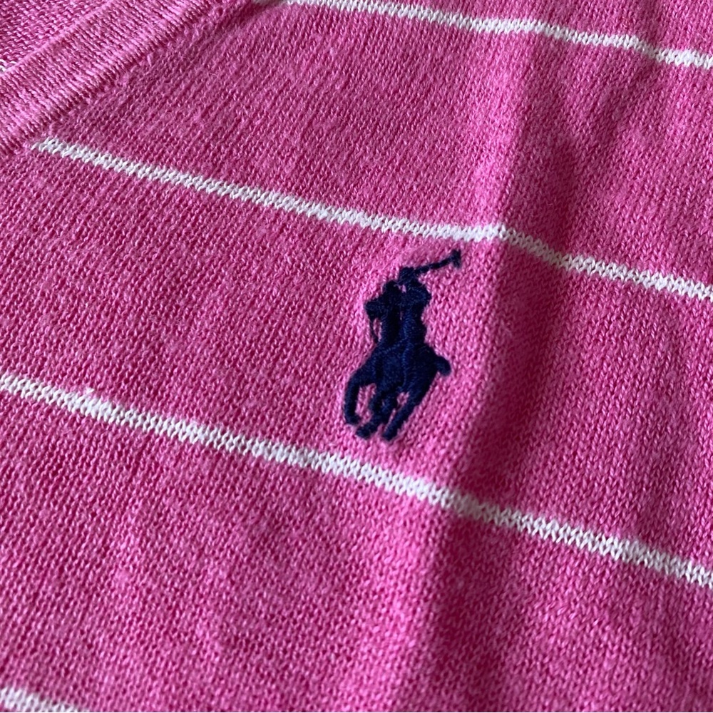 Polo Ralph Lauren Pink Striped V-Neck Sweater | Preppy Coastal - Picture 3 of 6